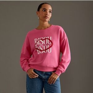 Maeve Anthropologie Pink Lips Bisou Bisou Crew Neck Sweatshirt Art By Jordan S